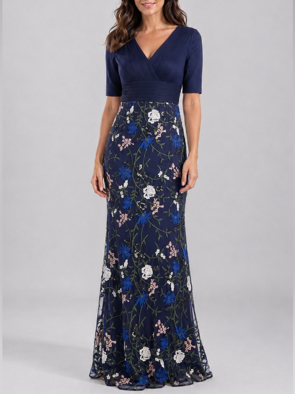 🆕🦋🌸🌿JS Collections Size 12 Navy Floral Embroidered Sequin Formal Maxi Dress Chic